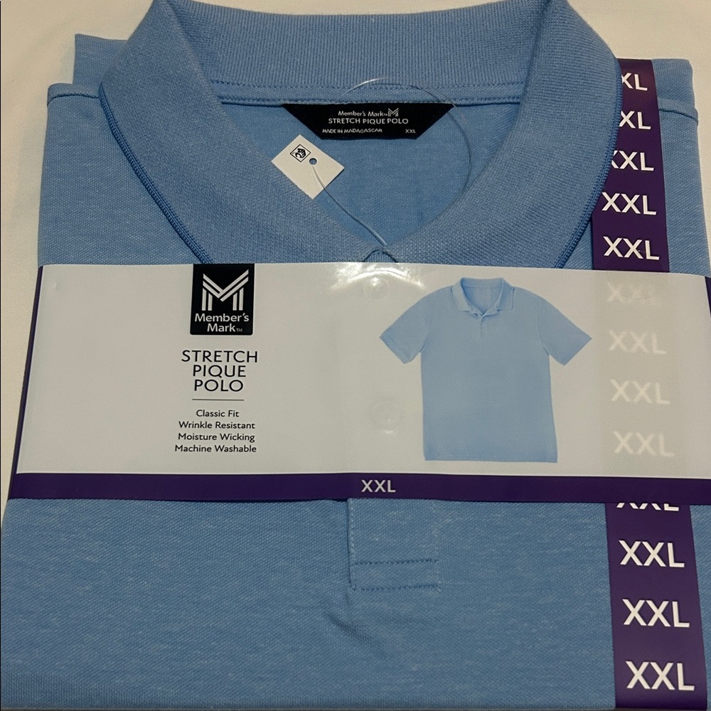 Member’s Mark Blue Stretch Pique Polo Shirt XXL NWT